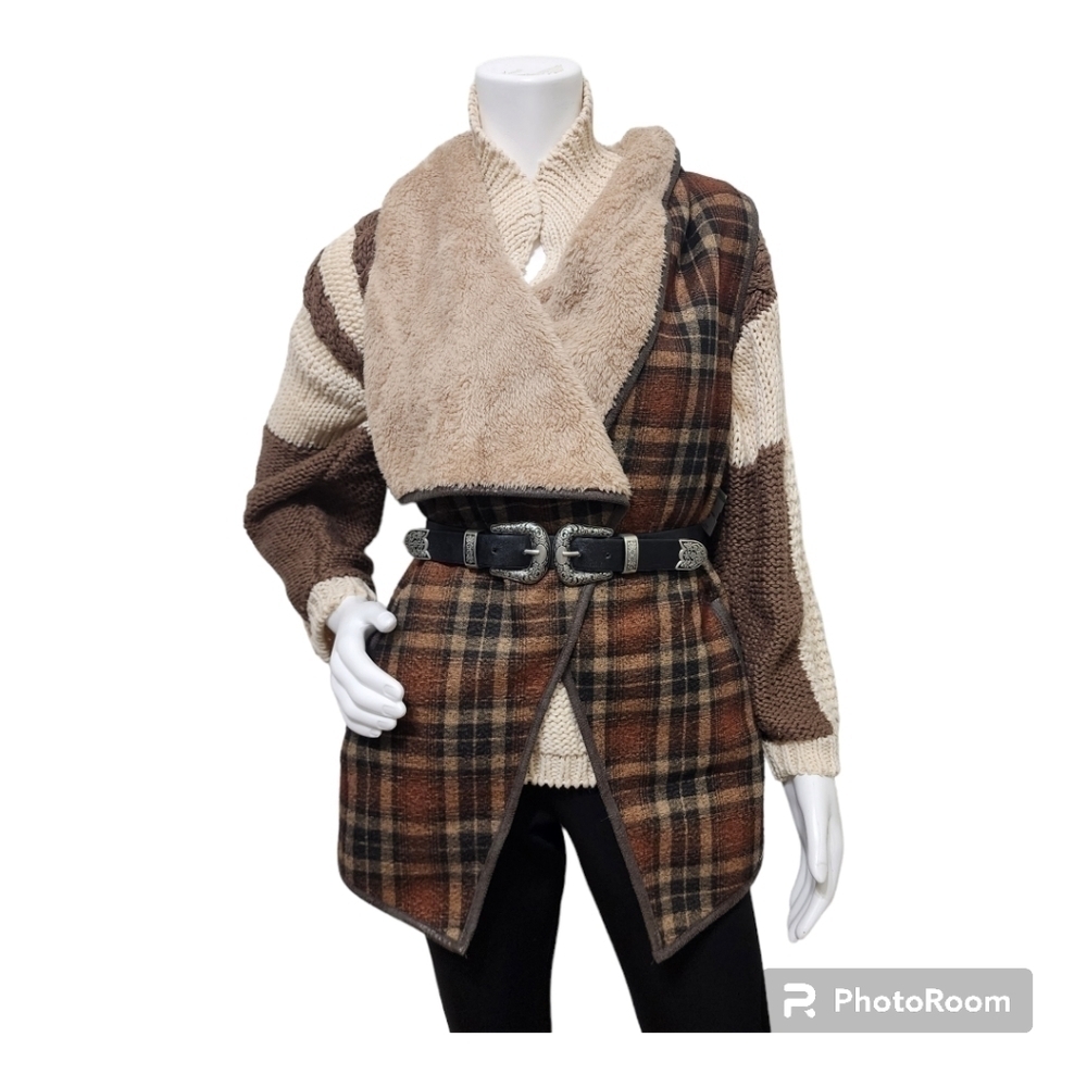 Jodifl Plaid Fleece Renaissance Long Open Vest Size M